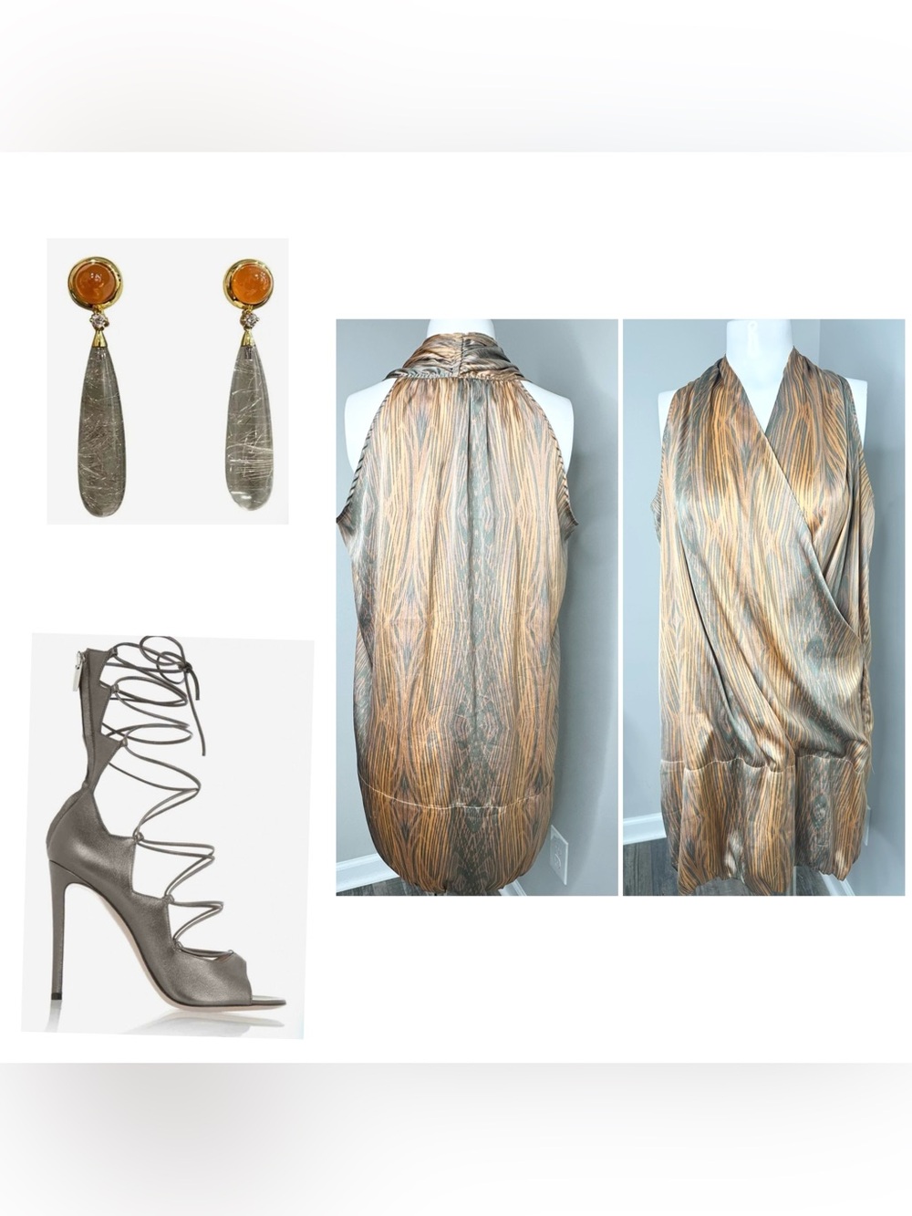 Derek Lam Metallic Bronze Draped Mini Dress-M